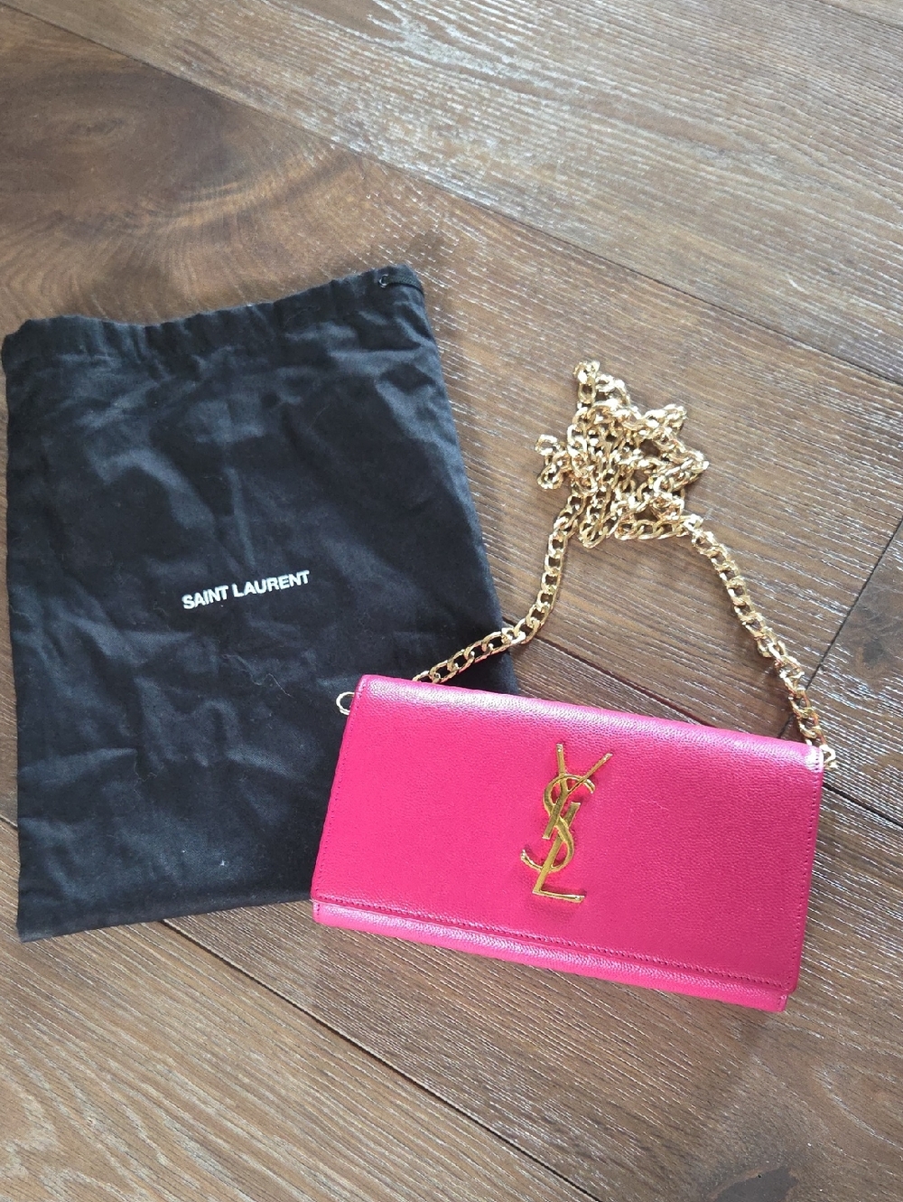 Saint Laurent Hot Pink Leather Crossbody Wallet Bag